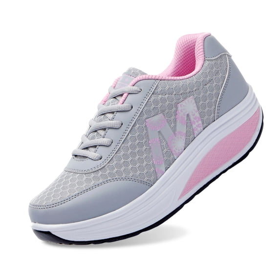 Lusa Women's Rocker Sneakers Platform Lace up Walking Athletic Shoes Fashion Comfortable Height Increasing Running Sport Shoes for Female Casual Lightweight Daily Wear Grey 41
