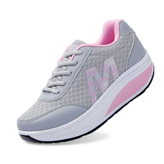 Lusa Women's Rocker Sneakers Platform Lace up Walking Athletic Shoes Fashion Comfortable Height Increasing Running Sport Shoes for Female Casual Lightweight Daily Wear Grey 43