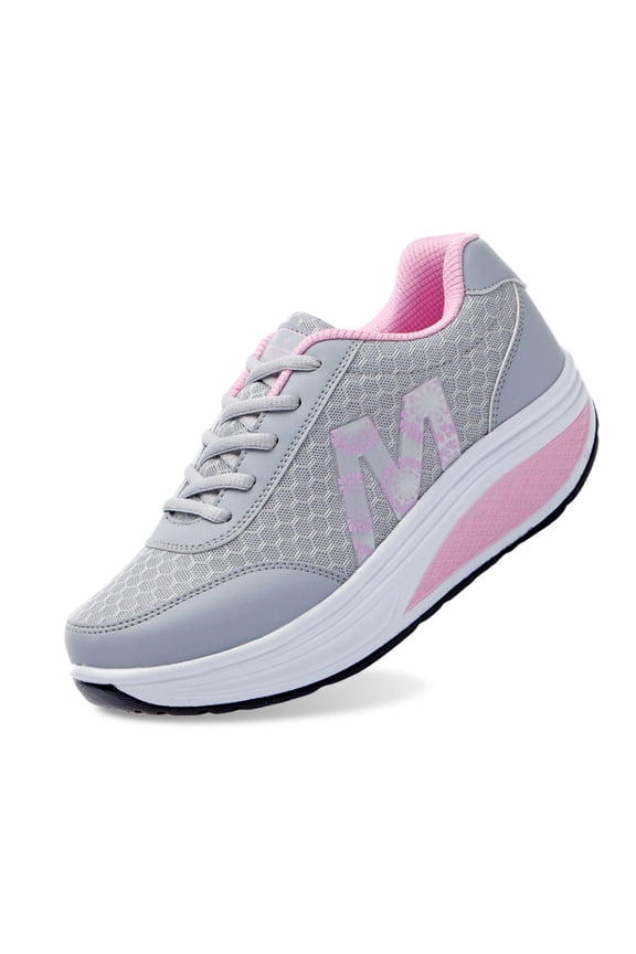 Women's Rocker Sneakers Platform Lace up Walking Athletic Shoes Fashion Comfortable Height Increasing Running Sport Shoes for Female Casual Lightweight Daily Wear Grey 37