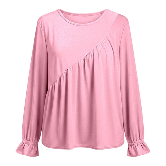 Velvet Collapse Lusa Womens Irregularly Pleated Long Sleeve Fall Tops Oversized Crew ...