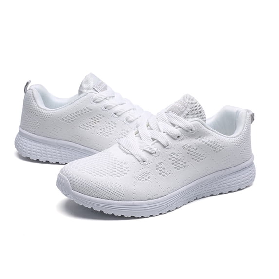 Lusa Womens Sneakers Fashion Lightweight Non Athletic Shoes for Walking Travel Ladies Low Top Breathable Mesh Lightweight Comfort Round Toe Lace up Casual Shoes White 44