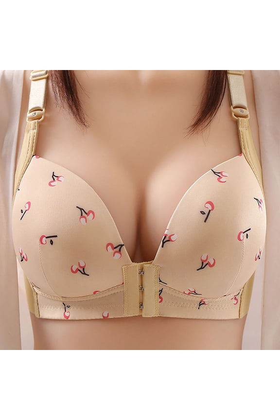 Lusakoc Bras for Women Front Closure Large Printed Seamless Wirefree Push Up Breathable Bra, Size L-3XL