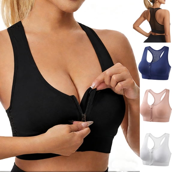 Lusakoc Sports Bras for Women Front Closure Solid Wirefree Push Up Breathable Front Zipper Cross-shaped, Size S-4XL