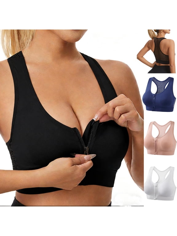 Sports Bras for Women Front Closure Solid Wirefree Push Up Breathable Front Zipper Cross-shaped, Size S-4XL