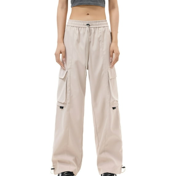 Lusakoc Women's Cargo Trends Solid Multiple Pockets Drawstring Gym Loose Pant Breathable Sports Work Cargo Pants Women, Size M-2XL