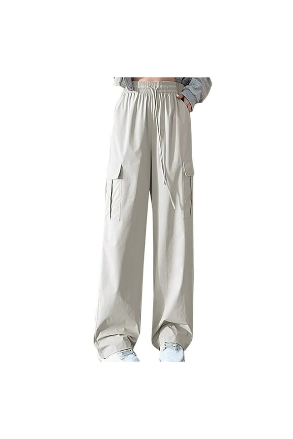 Lusakoc Women's Cargo Trends Solid Multiple Pockets Drawstring Gym Loose Pant Breathable Sports Work Cargo Pants Women, Size S-2XL