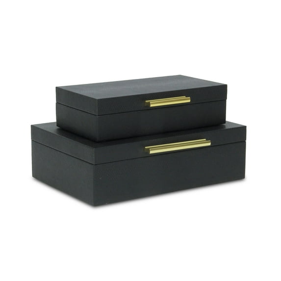 Lusan Rectangular Decorative Box Set - Black Faux Snakeskin