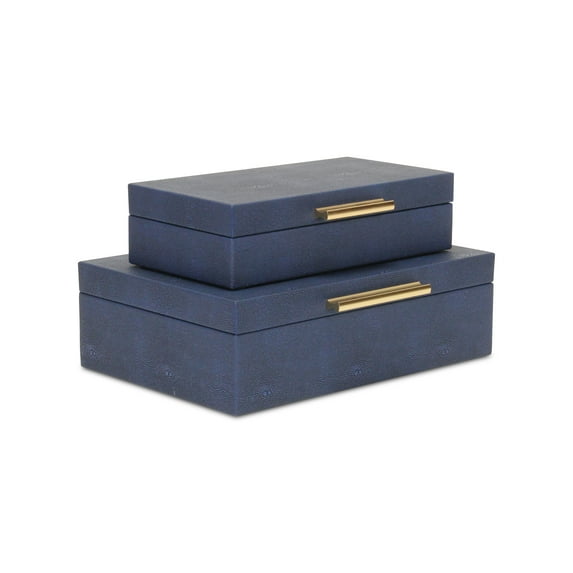 Lusan Rectangular Decorative Box Set - Navy Blue Faux Shagreen