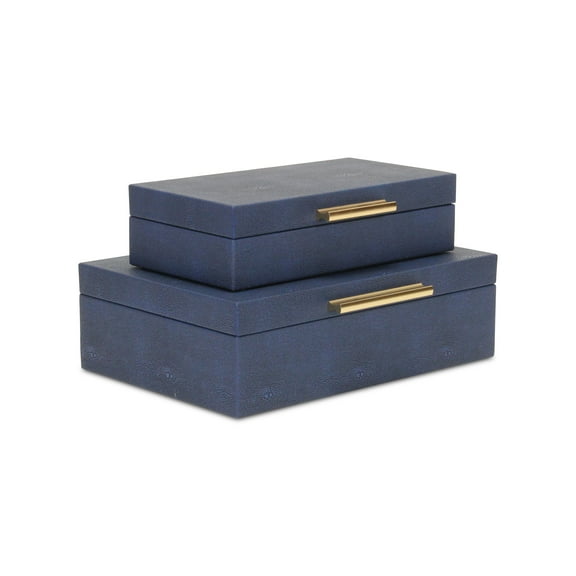 Lusan Rectangular Decorative Box Set - Navy Blue Faux Shagreen