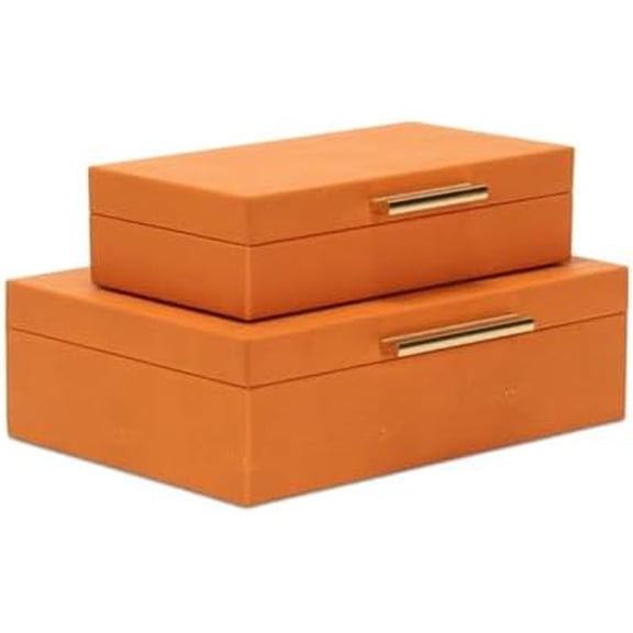 Lusan Rectangular Decorative Box Set - Orange Faux Shagreen 5824-2OR$$Home Decor, Kitchen, & Other