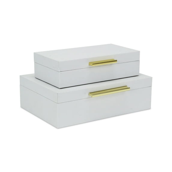 Lusan Rectangular Decorative Box Set - White Faux Snakeskin