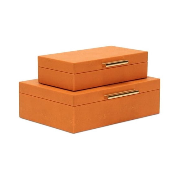 Lusan Rectangular Storage Box Set - Orange Faux Shagreen - 2 Pieces - Modern Design