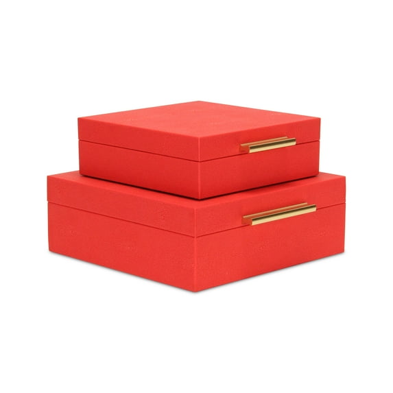 Lusan Square Decorative Box Set - Red Faux Shagreen