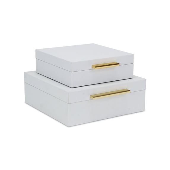 Lusan Square Decorative Box Set - White Faux Snakeskin