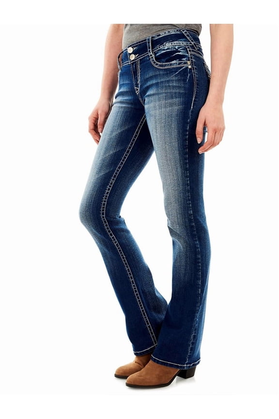 Luscious Curvy Bootcut Jeans for Women Mid-Rise Insta Stretch Denim, Size Inclusive Juniors Jeans Dark Blue L