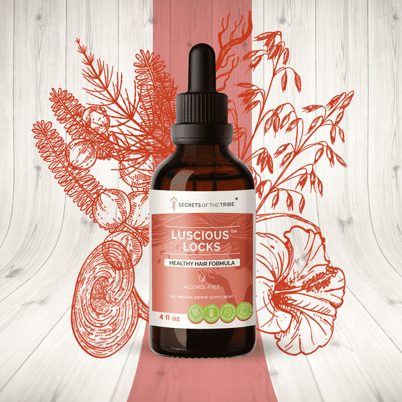 Secrets Of The Tribe Luscious Locks Blend Tincture Dietary Supplement, Natural Extract, Made from Amla,Hibiscus, Stinging Nettle, Horsetail, Reishi Mushroom. 4 oz