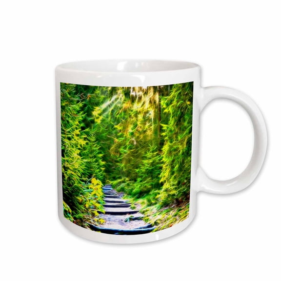 3drose, Luscious Pine Tree Lined Path Image of Light Infused Painting, 15oz Mug