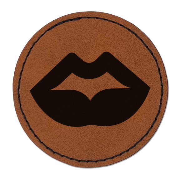 Luscious Plump Lips 2.5" Faux Leather Round Engraved Iron-On Patch - Brown