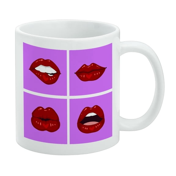 Luscious Red Lips Kiss Pattern Set White Mug