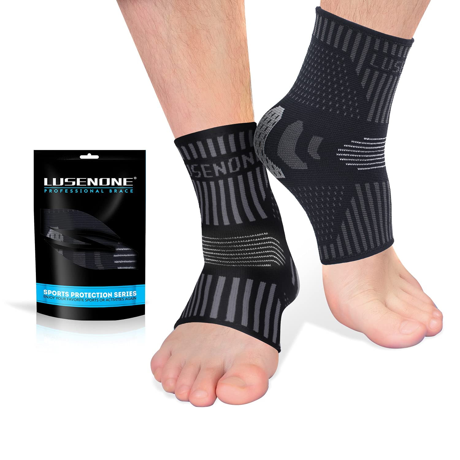 Lusenone Ankle Brace for Women & Men (Pair), Compression Ankle Sleeve Best Ankle Support Socks