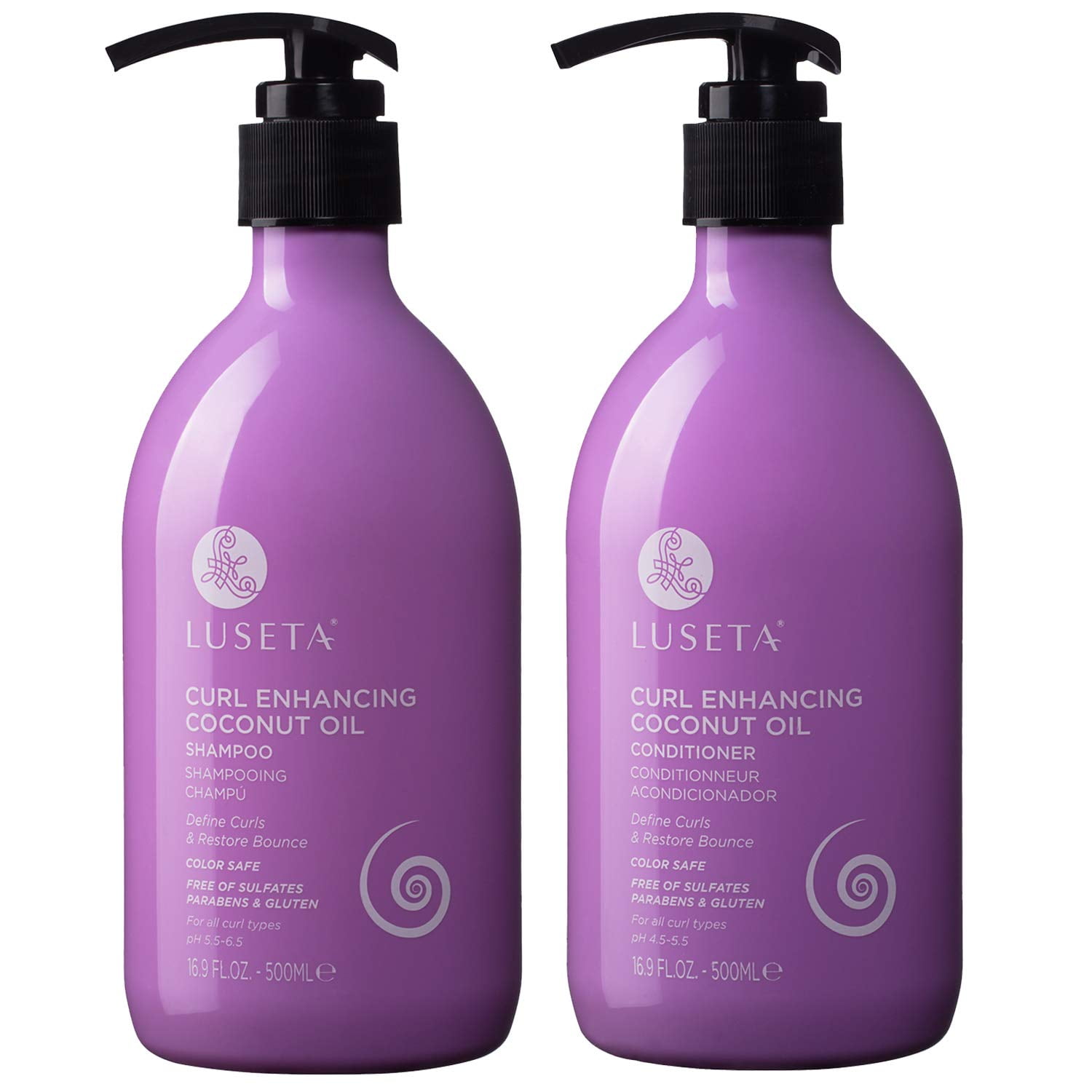 Luseta Curly Hair Shampoo & Conditioner Set with Coconut Oil, Unlimited Bounce and Definition