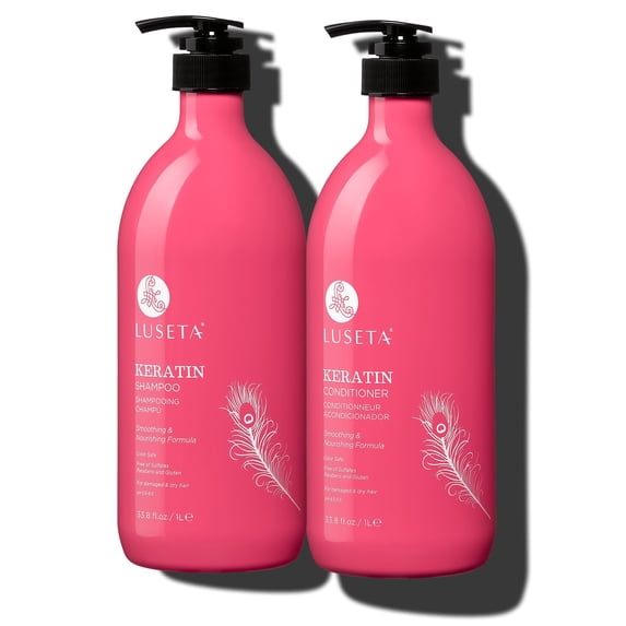 Luseta Keratin Smoothing & Nourishing Shampoo & Conditioner Set for Damaged & Dry Hair - Sulfate Free Paraben Free Color Safe