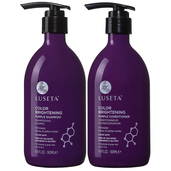 Luseta Purple Shampoo and OKA4 Conditioner Set for Blonde, Gray - Color Treated Hair - Sulfate Free Paraben Free - Infused with Cocos Nucifera Oil for Curly and Damaged Hair - 2x16.9oz