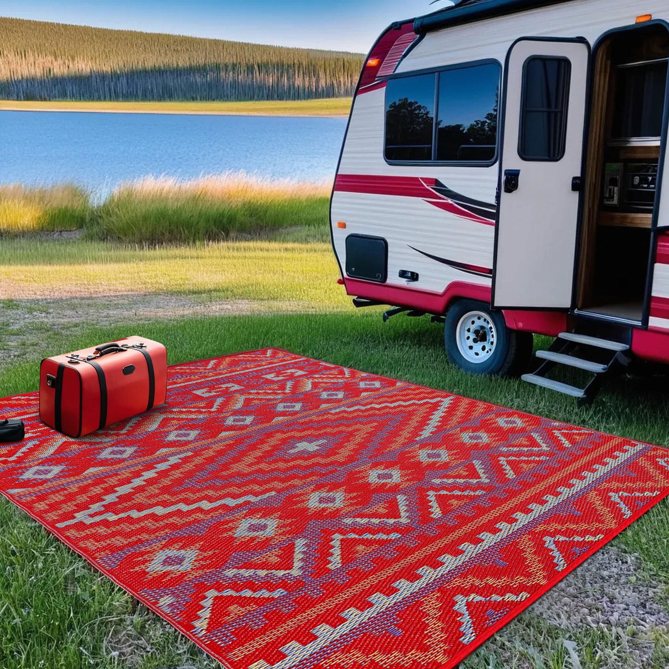 Lush Ambience Large Recycled Plastic Outdoor Rug For Rv, Camping