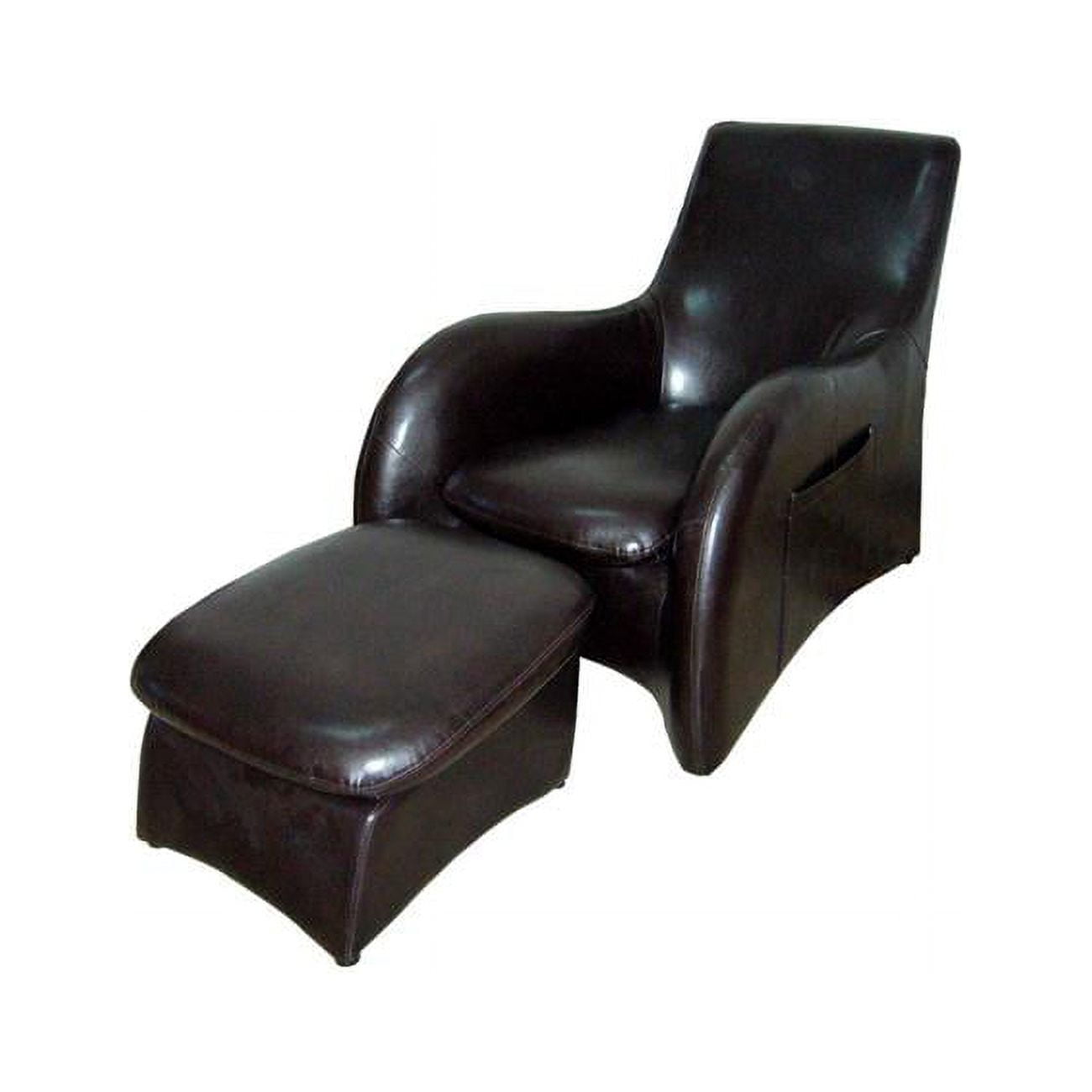 Modern Dark Brown Leather Accent Chair with Ottoman