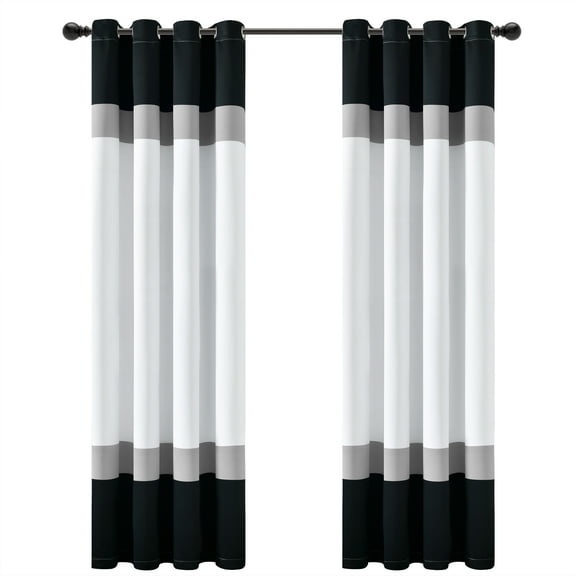 Lush Decor Alexander Color Block Light Filtering Grommet Solid Pattern Window Curtain Panels Black/Gray 52X84 Set