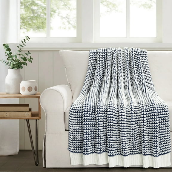 Lush D?cor Chic And Soft Knitted Throw Navy Single 50x60