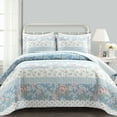 thumbnail image 1 of Lush D?cor Cottage Core Flower Stripe Oversized Reversible Cotton Quilt Blue/Dusty Pink 3Pc Set Full/Queen, 1 of 10
