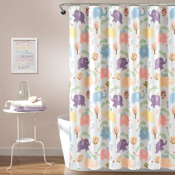 Lush Décor Hygge Elephant White Animal Print Polyester Shower Curtain, 72" x 72"
