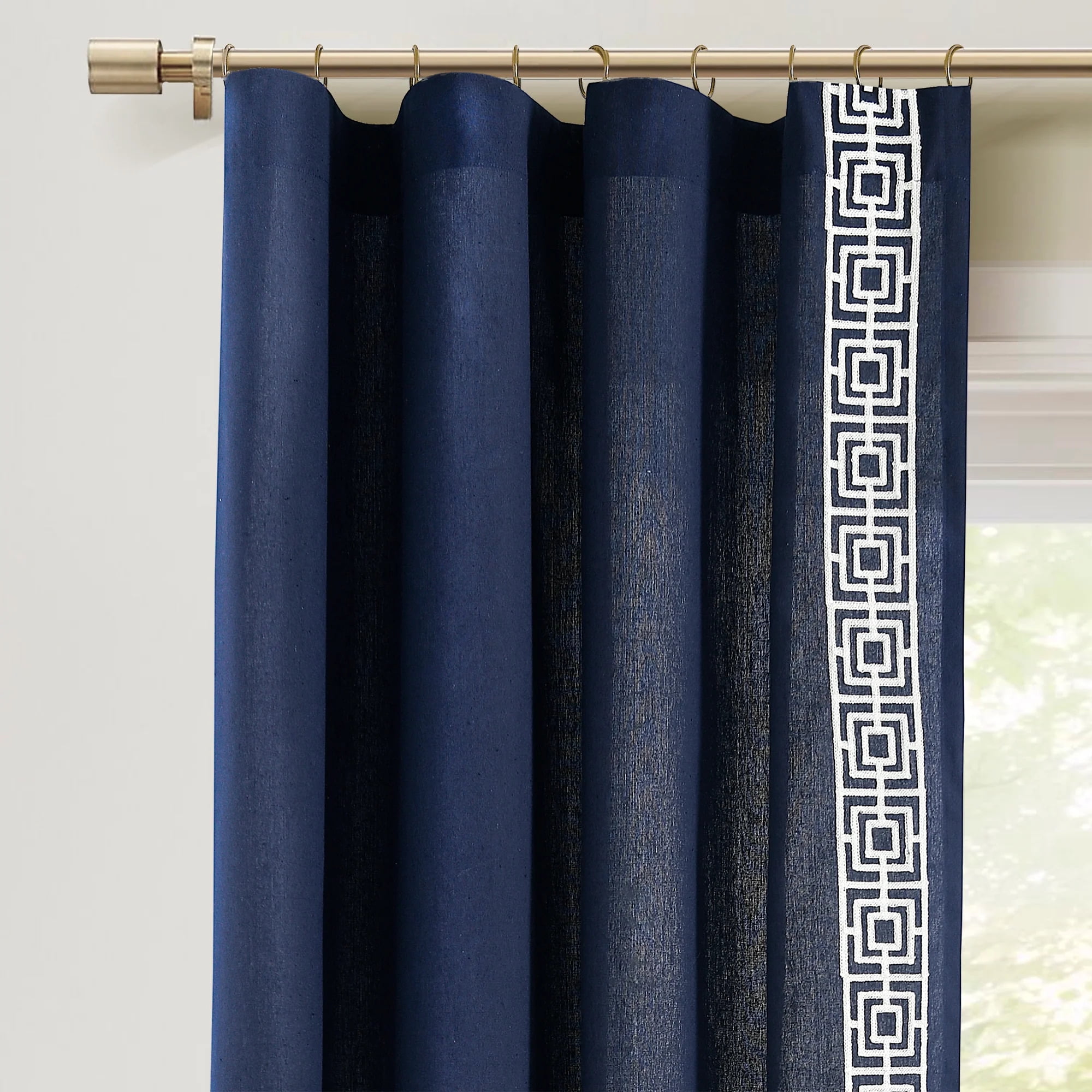 Lush Décor Luxury Modern Square Embroidery Border Window Panel Navy ...
