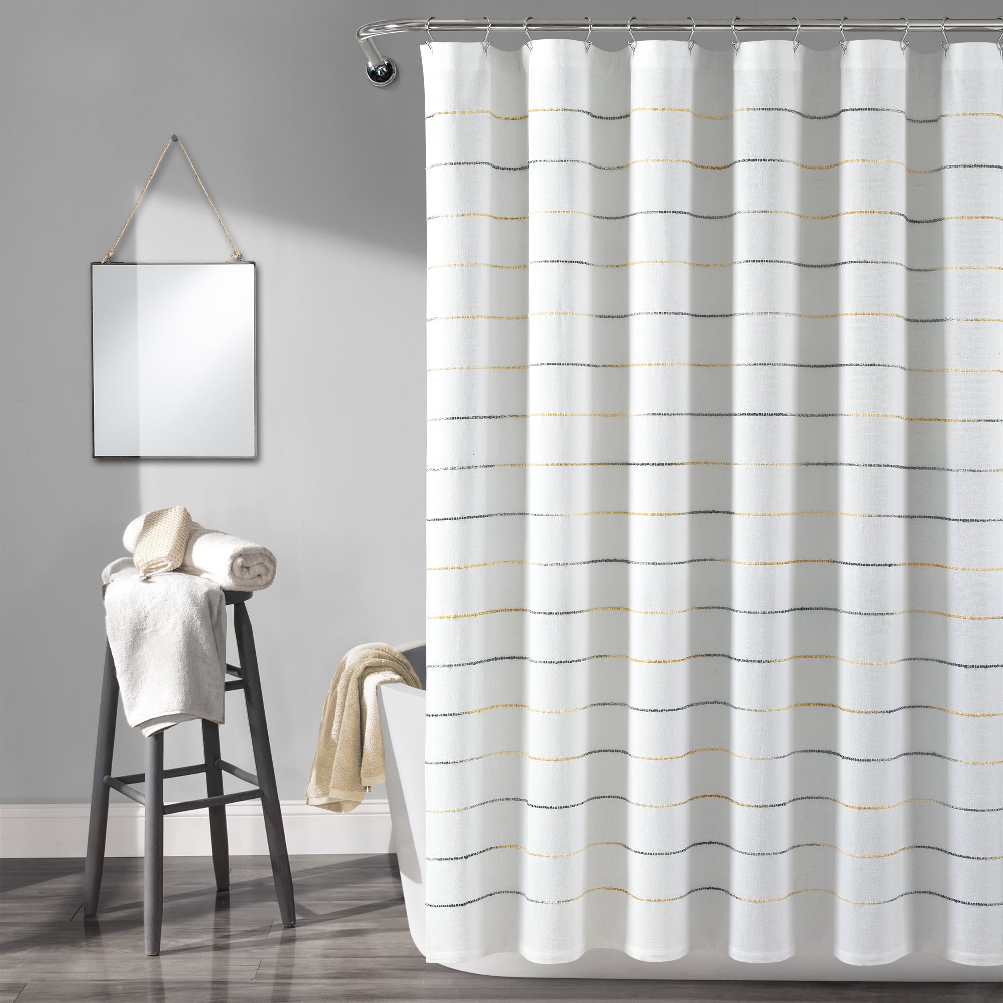 Yellow and white striped shower curtain deals