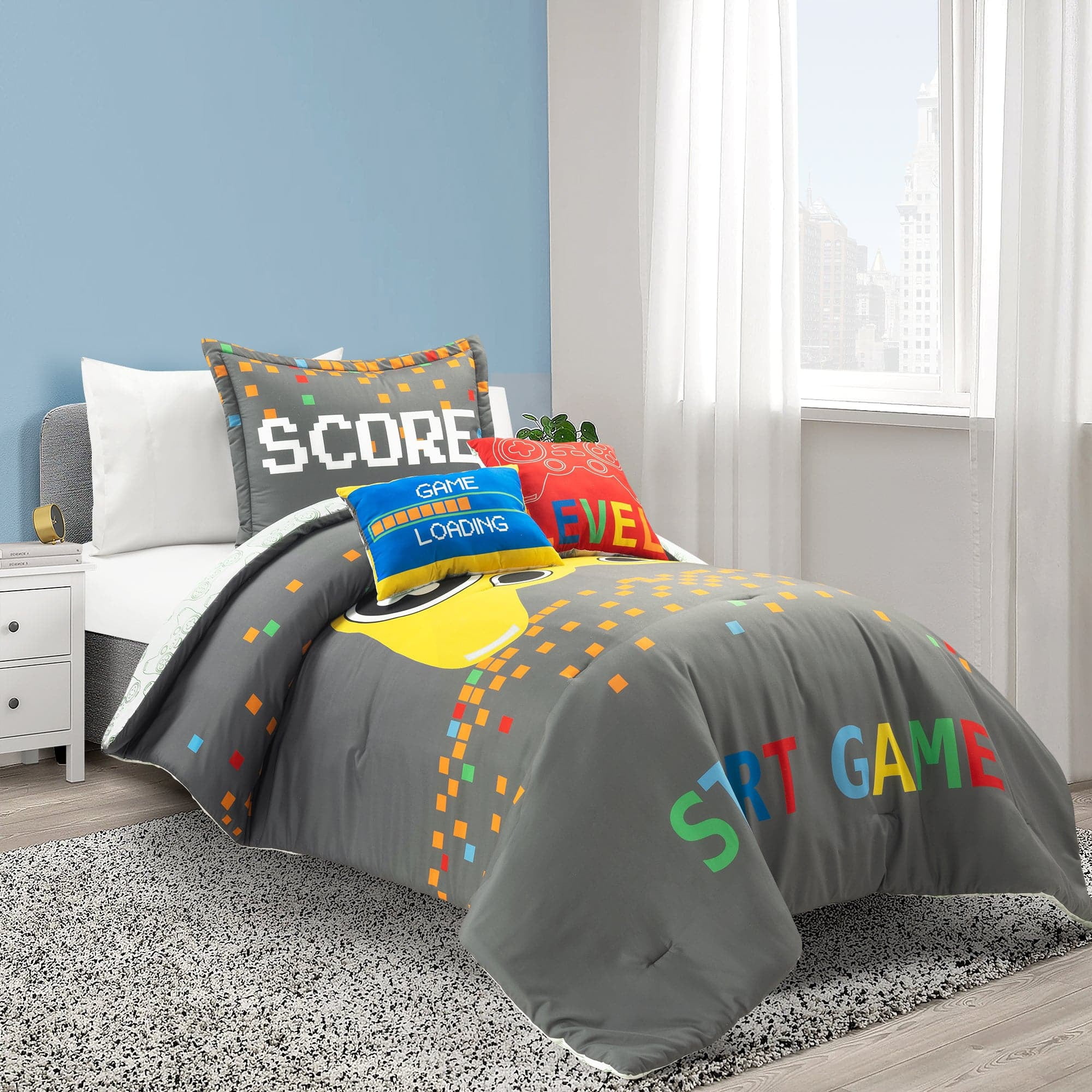 Gray and Yellow Twin Reversible Video Game Comforter Set