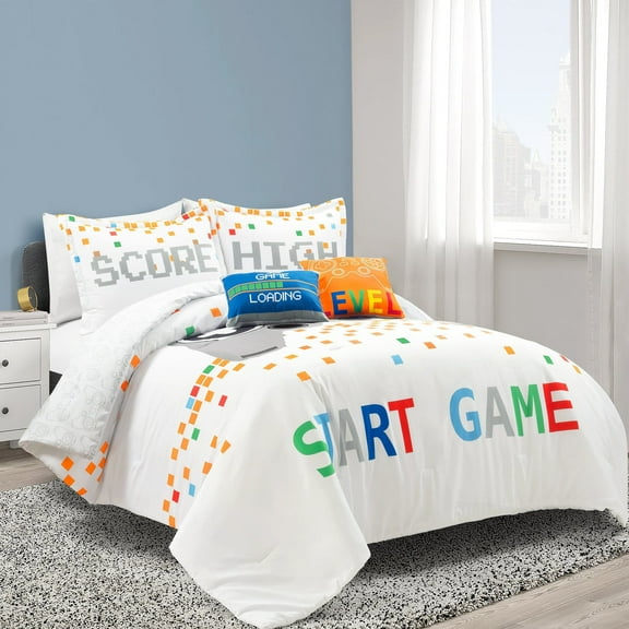 Lush D?cor Video Games Reversible Oversized Comforter White 5Pc Set Full/Queen