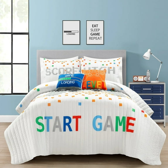 Lush D?cor Video Games Reversible Oversized Quilt White 5Pc Set Full/Queen