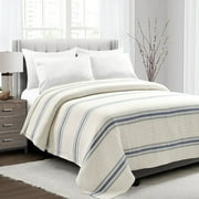 Lush Decor 100% Cotton Farmhouse Stripe Kantha Pick Stitch Yarn Dyed Cotton Woven Quilt/Coverlet Navy Single Full/Queen
