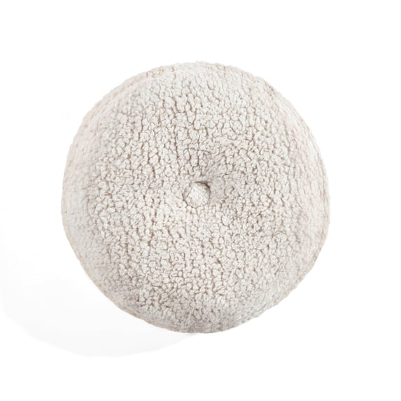 Lush Decor 100% Polyester Button Soft Sherpa Round Decorative Pillow Neutral Single 15" Diameter