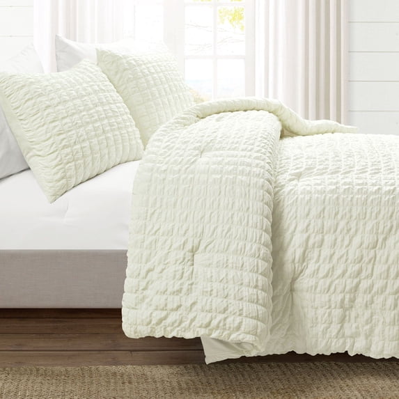 Lush Decor 100% Polyester Crinkle Textured Dobby Comforter Ivory 3Pc Set King