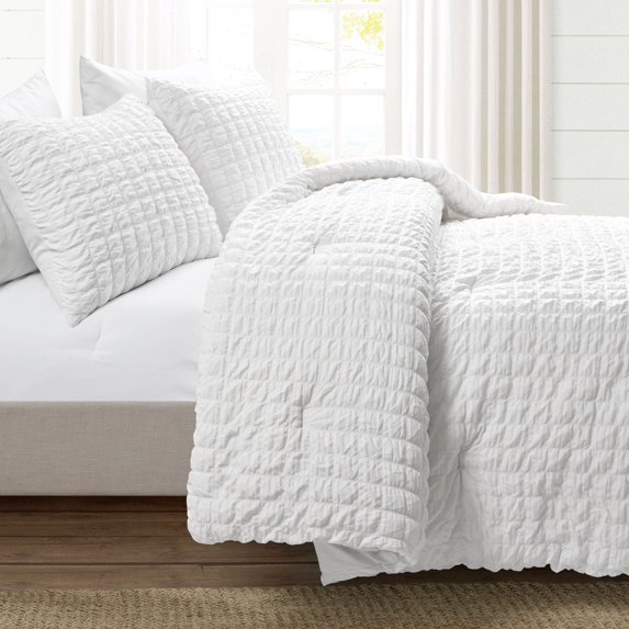 Lush Decor 100% Polyester Crinkle Textured Dobby Comforter White 3Pc Set King