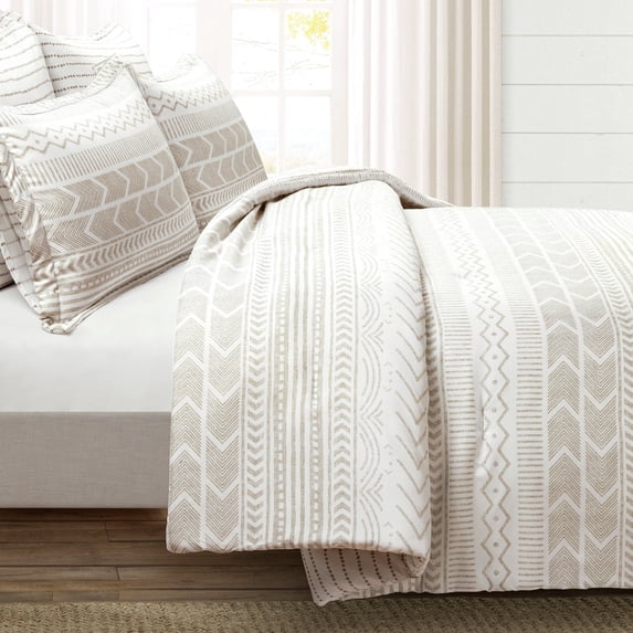 Lush Decor 100% Polyester Hygge Geo Reversible Comforter Taupe/White 5Pc Set King