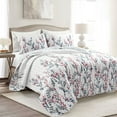 thumbnail image 1 of Lush Decor 100% Polyester Mirabelle Watercolor Floral Reversible Quilt Blue/Coral 3Pc Set Full/Queen, 1 of 7