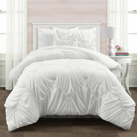 Lush Decor 100% Polyester Ruched Chevron Comforter White 2Pc Set Twin/Twin-XL