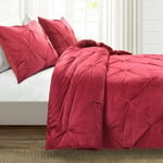 Lush Decor Soft Velvet Diamond Pintuck 3 Piece Comforter Set, King, Red