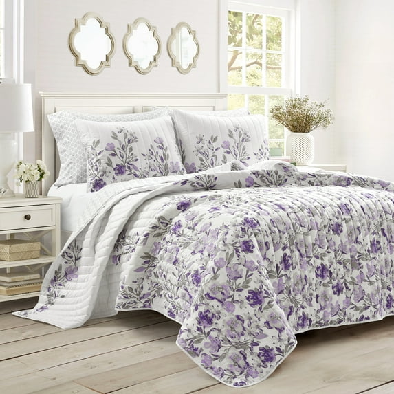 Lush Decor 100% Polyester Tanisha Quilt Gray/Purple 5Pc Set King