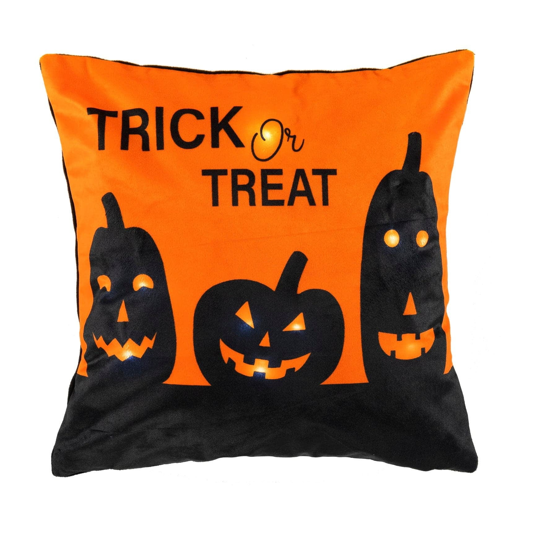 12"x12" Orange and Black LED Halloween Pumpkin Pillow