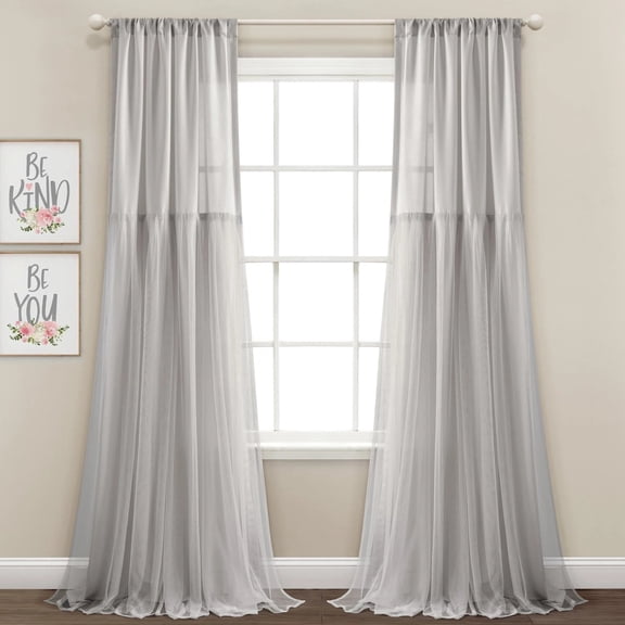 Lush Decor 100% Polyester Tulle Skirt Solid Window Curtain Panels Light Gray 40x84 Set