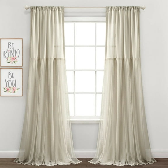Lush Decor 100% Polyester Tulle Skirt Solid Window Curtain Panels Neutral 40x84 Set